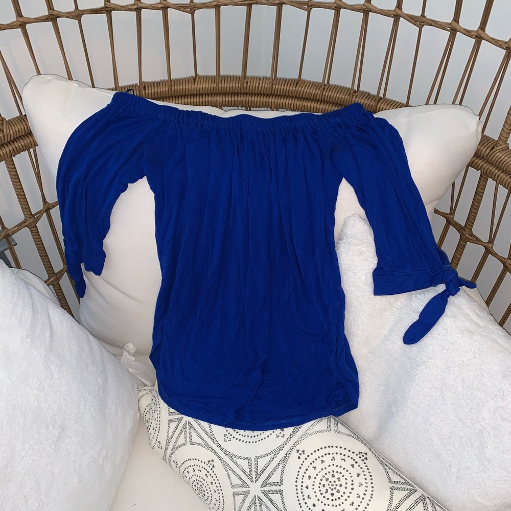Cupio Royal Blue Off the Shoulder Top Shirt Sz S